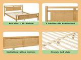 Wooden bed, 4ft6 double bed 135190cm, MDF with rattan paper, Sturdy bed slats, PineMDFPlywood, N604P353108N