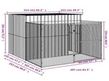 Dog House with Run Light Grey 214x253x181 cm Galvanised Steel 3189125