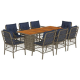 9 Piece Garden Dining Set with Cushions Grey Poly Rattan 3212081