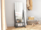 Free Standing Dressing Mirror, Rolling Full Length Mirror on Wheels with Adjustable Angle, Storage T3398P343255