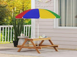 Kids Picnic Table, Sand and Water Table with Wooden Benches, Adjustable Parasol and Storage Bins, T3398P348570