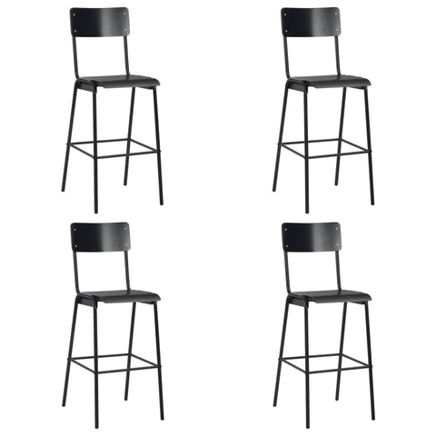 ZNTS Bar Chairs 4 pcs Black Solid Plywood Steel 3054566