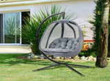 Hanging Egg Chair, Folding Texteline Swing Hammock with Side Pocket, Cushion and Stand for Indoor T3398P318560