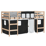 Kids' Loft Bed with Curtains without Mattress White&Black 90x200cm 3206964