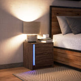 ZNTS Bedside Cabinet with LED Lights Brown Oak Engineered Wood 852059