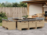 11 Piece Garden Dining Set with Cushions Mix Beige Poly Rattan 3210672