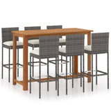 7 Piece Garden Bar Set with Cushions Poly Rattan Grey 3095444
