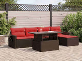 6 Piece Garden Sofa Set with Cushions Brown Poly Rattan Acacia 3326465