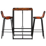 Bar Set 3 Pieces Solid Reclaimed Wood and Genuine Goat Leather 246286
