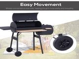Portable Charcoal BBQ Grill, Cold-rolled Steel, Solid Wood, 104H x 124L x53W cm-Black T3398P314732