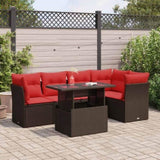 6 Piece Garden Sofa Set with Cushions Brown Poly Rattan Acacia 3326165