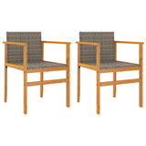 Garden Chairs 2 pcs Grey Poly Rattan&Solid Wood 368709