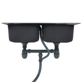 ZNTS Kitchen Sink Double Basin with Strainer & Trap Stainless Steel 145074