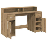 Desk with LED Lights Artisian Oak 140x55x91 cm Engineered Wood 3309428