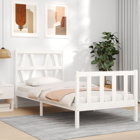 ZNTS Bed Frame with Headboard White 100x200 cm Solid Wood 3192482