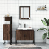 3 Piece Bathroom Cabinet Set Brown Oak Engineered Wood 3214353