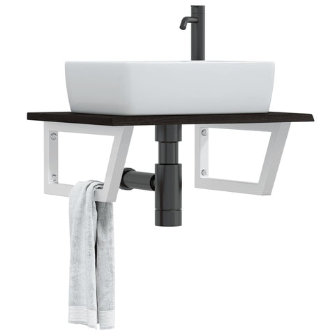 Basin Shelf Wall Mounted Steel and Solid Wood Oak 3302618