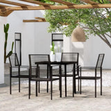 Dining Set Black Powder-coated steel, Glass, PVC hollow rattan 3099204