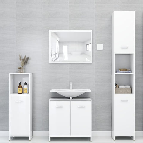 ZNTS 4 Piece Bathroom Furniture Set High Gloss White Engineered Wood 3056886