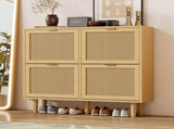 Rattan Shoe Storage Cabinet with Adjustable Shelves, 4 Flip Drawers, Elegant Wooden Design, Perfect N896P437303O