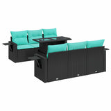 7 Piece Garden Sofa Set with Cushions Black Poly Rattan Acacia 3326418