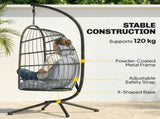 Hanging Egg Chair, Indoor Outdoor Hammock Swing Chair with Stand, Safety Strap, Foldable Basket, T3398P553402