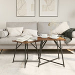 ZNTS Side Table Set - 2 Rustic Smoked Oak and Metal Tables 869728