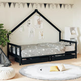 Kids Bed Frame with Drawers Black 90x200 cm Solid Wood Pine 834554