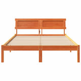 Bed Frame with Headboard Wax Brown 140 x 190 cm Solid Pine Wood 872826