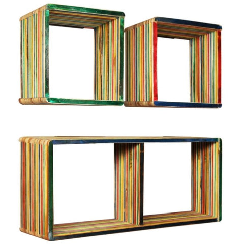 ZNTS Wall Shelf Set 3 Pieces Solid Reclaimed Teak Multicolour 245410