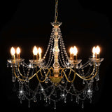 Chandelier with Beads Golden 8 x E14 Bulbs 281607