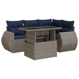 5 Piece Garden Sofa Set with Cushions Grey Poly Rattan Acacia 3326632