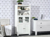 Freestanding Kitchen Cupboard, 4-Door Storage Cabinet with Adjustable Shelf and Glass Doors for T3398P344762
