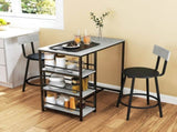 Three-Piece Kitchen Dining Set, with Shelves - Grey/Black T3398P343524