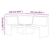 Corner Bench REINE 151 cm White Solid Wood Pine 327247