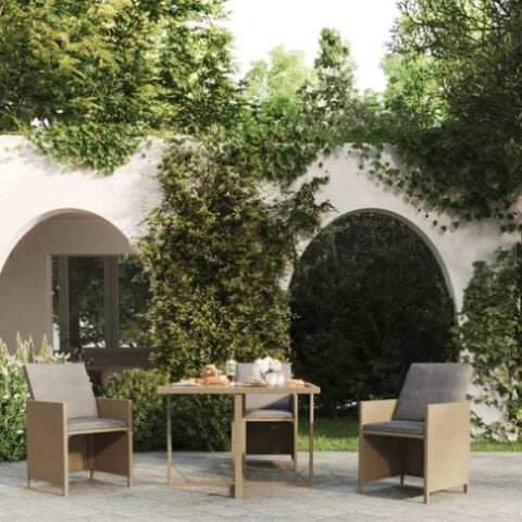 Garden Table Beige 109x107x74 cm Poly Rattan and Glass 316789