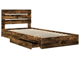 Storage Bed with Drawer Smoked Oak 90 x 200 cm Engineered Wood 3411926