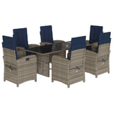 7 Piece Garden Dining Set with Cushions Grey Poly Rattan 3212269