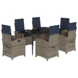 7 Piece Garden Dining Set with Cushions Grey Poly Rattan 3212435