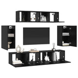 TV Cabinet Set Wall-mounted 6 pcs Black Oak Engineered Wood 3393433