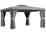 3 x 3m Outdoor Shelter, Garden Pavilion with 2 Tier Roof, Netting and Curtains, Light Grey T3398P313566