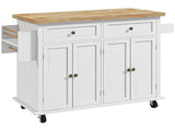 Rolling Kitchen Island Storage Trolley with Rubber Wood Top & Drawers for Dining Room, White T3398P329526