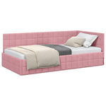 Corner Bed Frame with Headboard Pink 90 x 190 cm Velvet 42016381