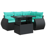 5 Piece Garden Sofa Set with Cushions Black Poly Rattan Acacia 3326628