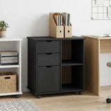 Rolling Cabinet Grey 63.5 x 39 x 65.5 cm Solid Pine Wood 42028382