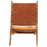 Folding Relaxing Chair Brown Real Leather 356376