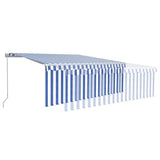 Manual Awning with Solar LED 4.5 x 3 m Blue and White Stripe 3069321