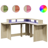 Desk with LED Lights Sonoma Oak 152x152x91 cm Engineered Wood 3309458