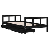 Kids Bed Frame with Drawers Black 90x200 cm Solid Wood Pine 834410