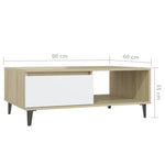 Coffee Table White and Sonoma Oak 90x60x35 cm Engineered Wood 806009